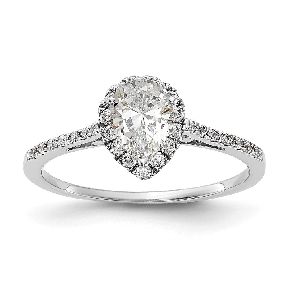 Exclusive 14K White Gold Halo Engagement Ring, 1 Carat Pear Center, Stylish Value