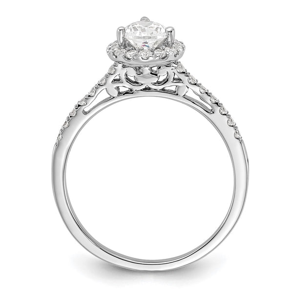 14K White Gold Halo Engagement Ring, 1 Carat Pear Center