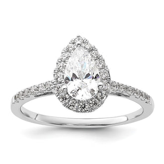 High-Quality 14K White Gold Pear Halo Diamond Semi-Mount Engagement Ring