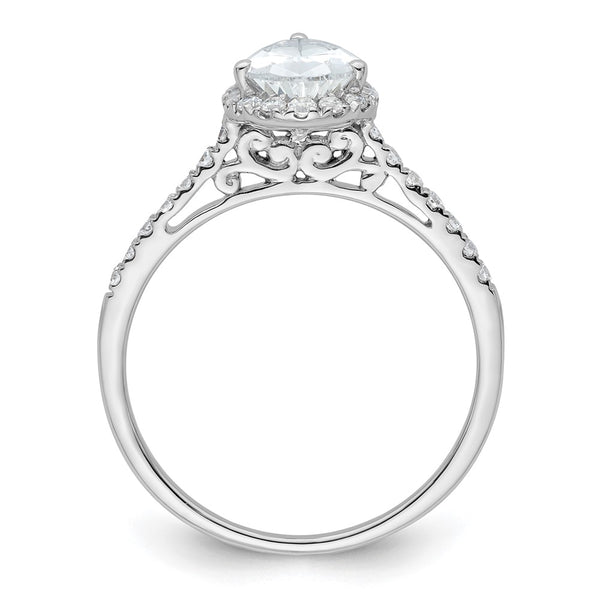 14K White Gold Halo Semi-Mount Engagement Ring for 1.5 Carat Pear