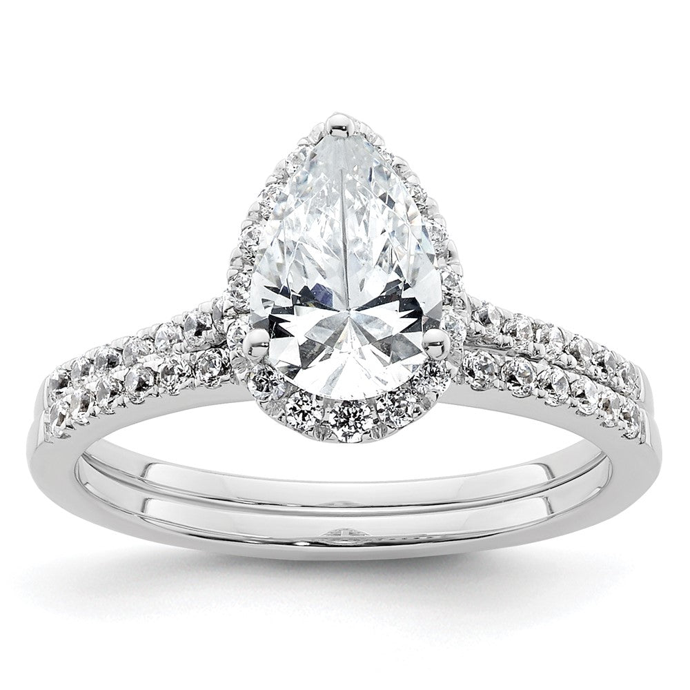 Exclusive 14K White Gold Halo Semi-Mount Engagement Ring for 1.5 Carat Pear