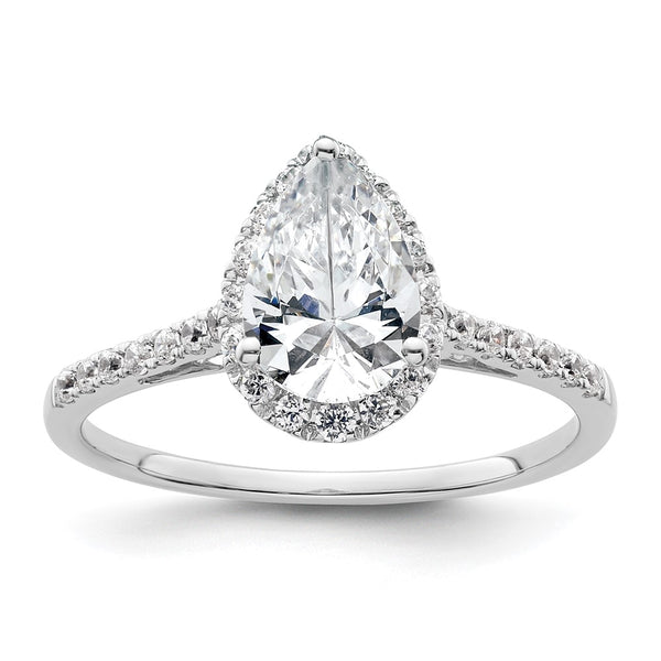 14K White Gold Halo Semi-Mount Engagement Ring for 1.5 Carat Pear