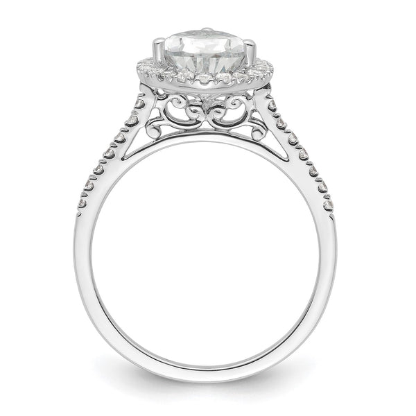 14K White Gold Halo Engagement Ring for 2 Carat Pear Center & 1/3 Carat Accents