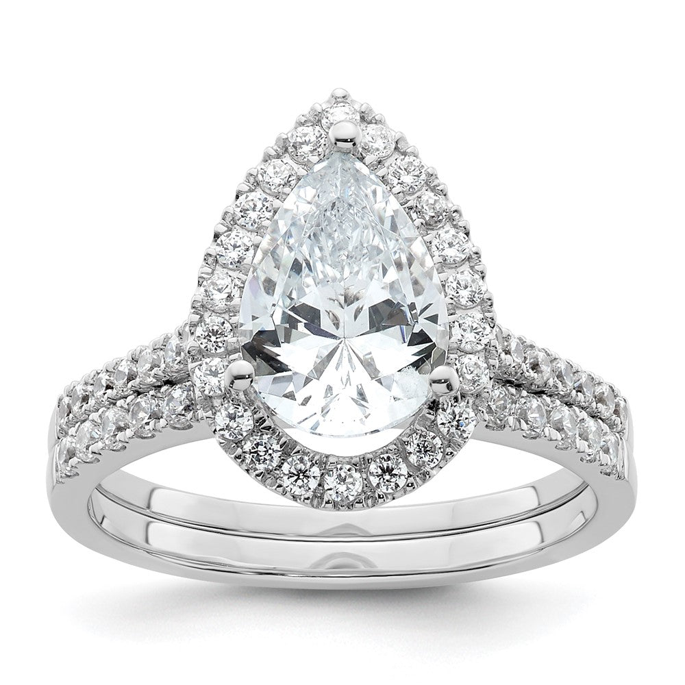 Buy Exclusive 14K White Gold Halo Engagement Ring for 2 Carat Pear Center & 1/3 Carat Accents