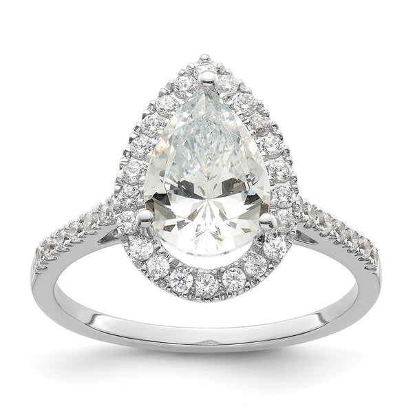 14K White Gold Halo Engagement Ring for 2 Carat Pear Center & 1/3 Carat Accents