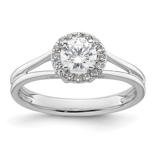 High-Quality 14K White Gold Halo Engagement Ring - Stylish 1/2 Carat Center