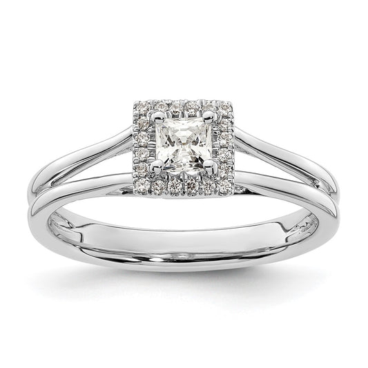 Buy Stylish 14K White Gold Halo Engagement Ring - 1/4 Carat Princess Cut
