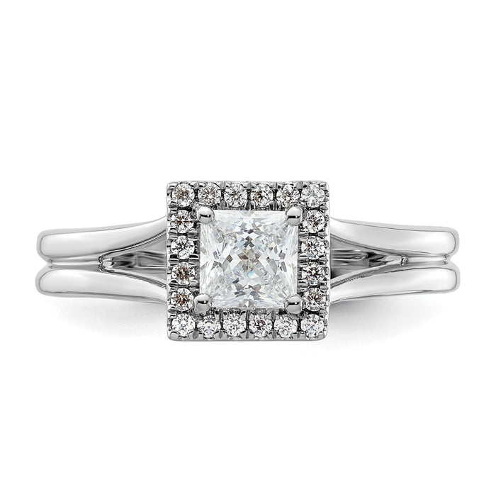 Buy Exclusive 14K White Gold Halo Engagement Ring, 1/2 Carat Princess Cut Diamond-4