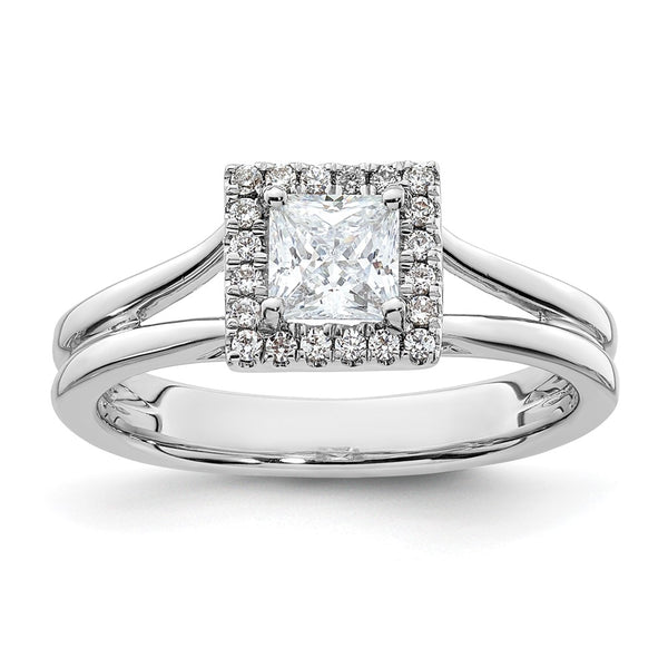 14K White Gold Halo Engagement Ring, 1/2 Carat Princess Cut Diamond