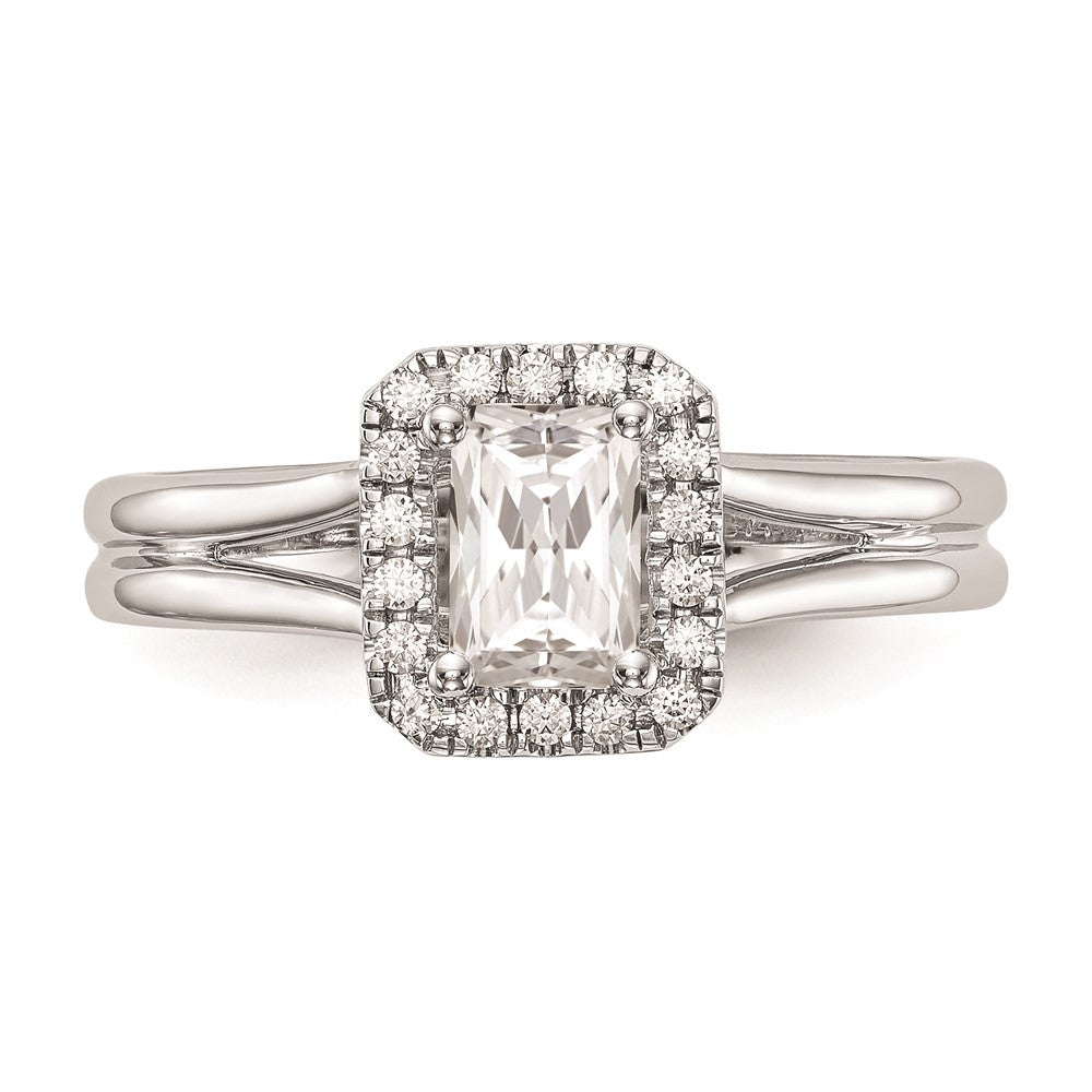 Buy Stylish 14K White Gold Engagement Ring with 1/4 Carat Emerald-Cut Halo