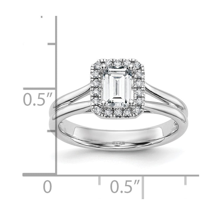 Buy Stylish 14K White Gold Engagement Ring with 1/4 Carat Emerald-Cut Halo-7