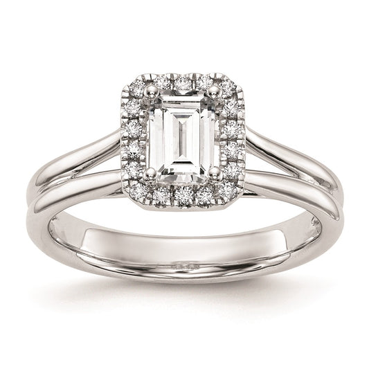Buy Stylish 14K White Gold Engagement Ring with 1/4 Carat Emerald-Cut Halo