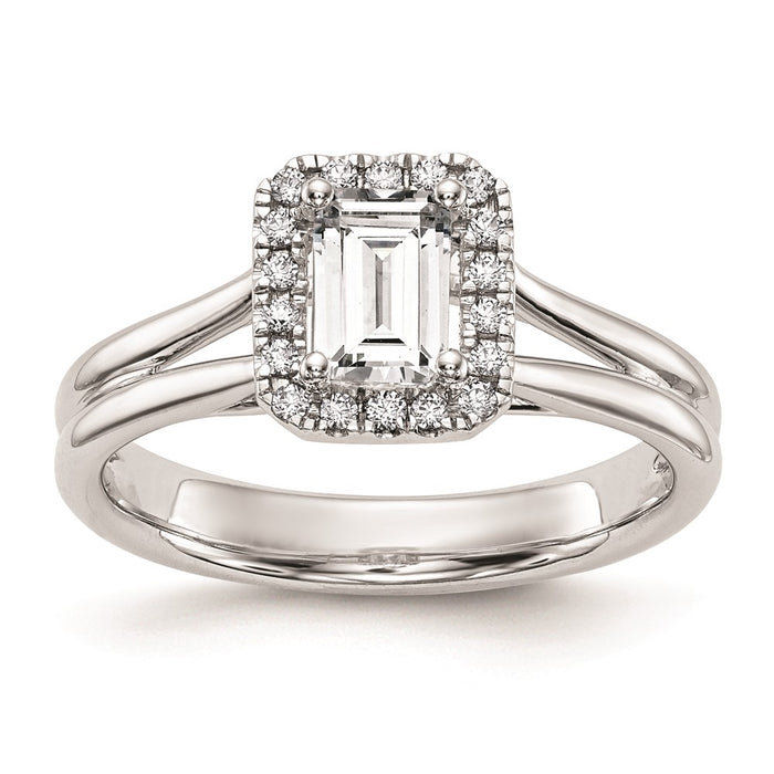Buy Stylish 14K White Gold Engagement Ring with 1/4 Carat Emerald-Cut Halo-1