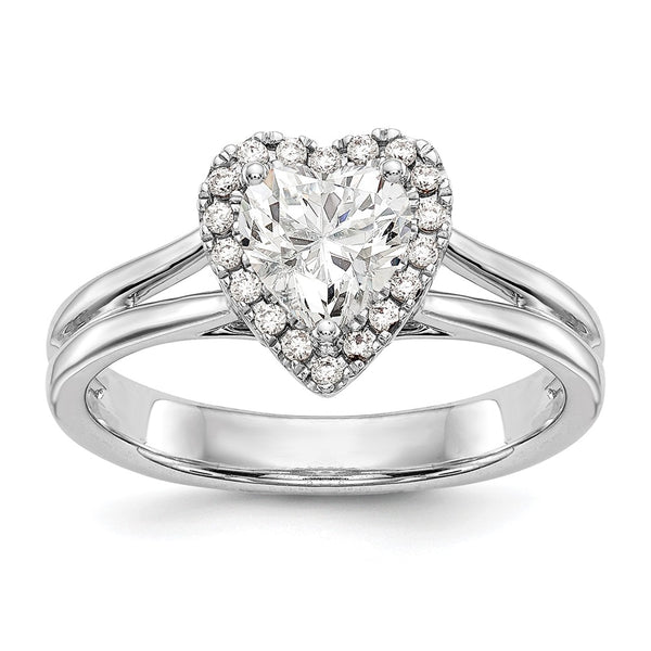 14K White Gold Halo Engagement Ring, 1 Carat Heart-Center