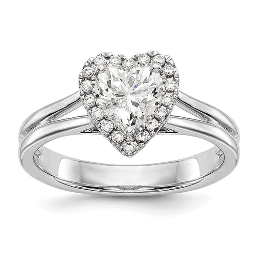 Designer 14K White Gold Halo Engagement Ring, 1 Carat Heart-Center, Stylish Value