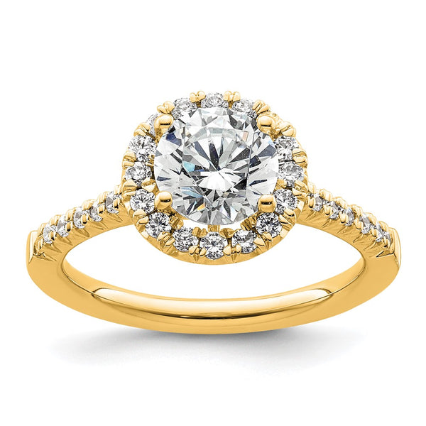 14K Gold Round Halo Diamond Semi-Mount Engagement Ring - 1.2CT