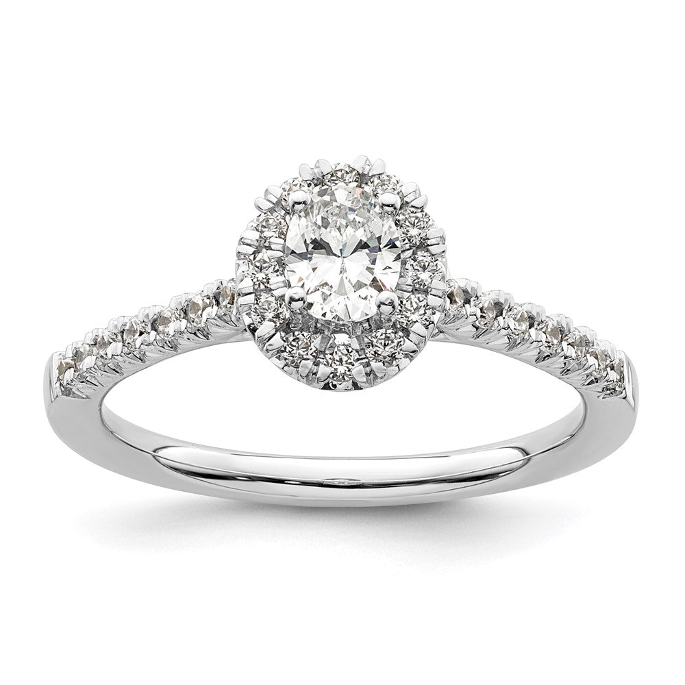 Designer 14K White Gold Halo Engagement Ring - 1/3 Carat Oval Center, Stylish Value