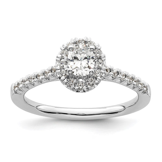 Designer 14K White Gold Halo Engagement Ring - 1/3 Carat Oval Center, Stylish Value