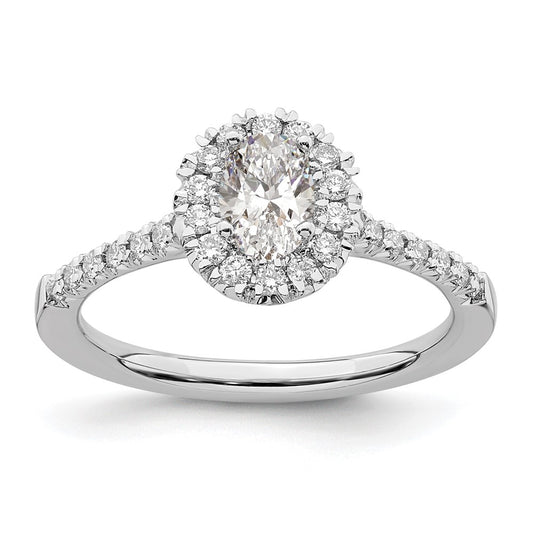 High-Quality 14K White Gold Halo Engagement Ring - 1/2 Carat Oval Center, Stylish Design