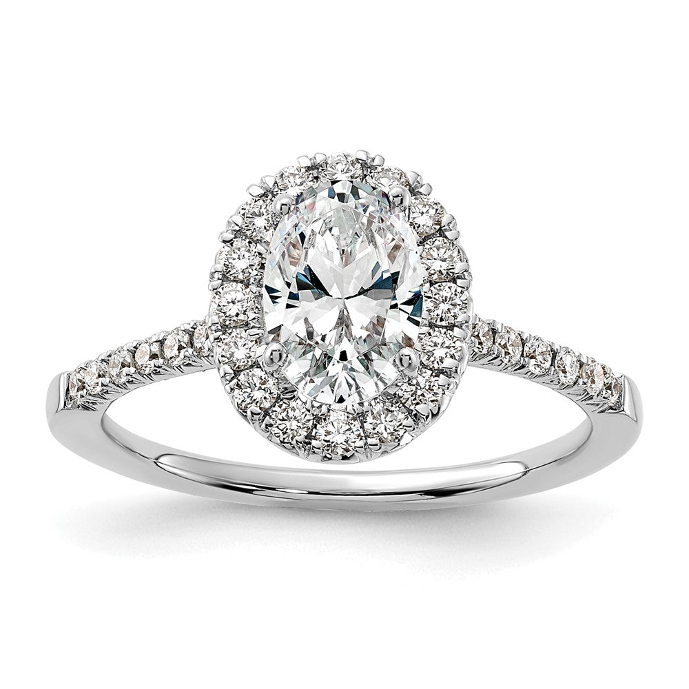 Exclusive 14K White Gold Halo Engagement Ring | 1 Carat Oval & Diamond Accents