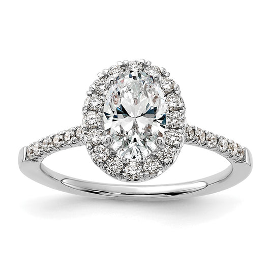 Exclusive 14K White Gold Halo Engagement Ring | 1 Carat Oval & Diamond Accents