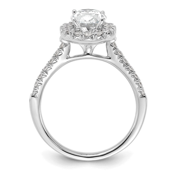 14K White Gold Halo Engagement Ring, 1.5 Carat Oval Center, Diamond Accents