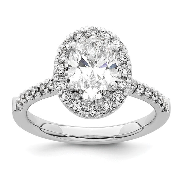 14K White Gold Halo Engagement Ring, 1.5 Carat Oval Center, Diamond Accents