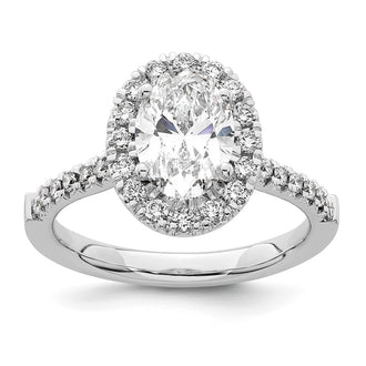 Exclusive 14K White Gold Halo Engagement Ring, 1.5 Carat Oval Center, Stylish Diamond Accents