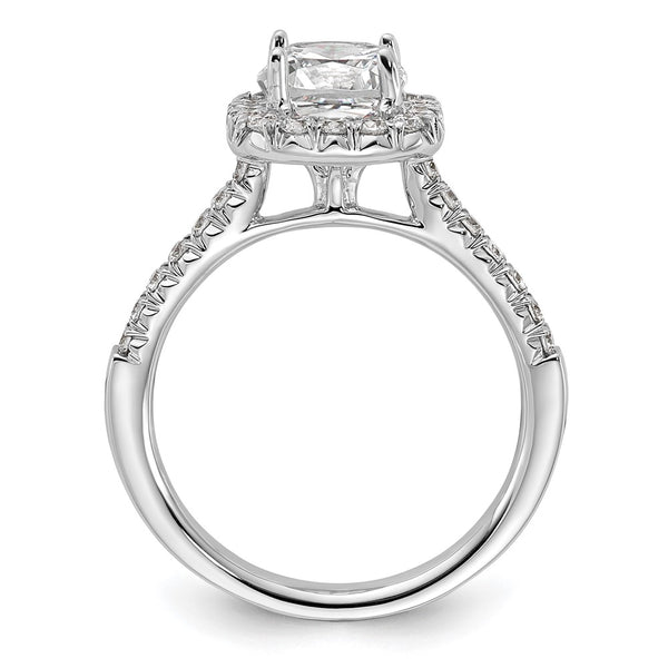 14K White Gold Halo Semi-Mount Ring for 1.5 Carat Cushion Center, 1/2 Carat Diamond Accents