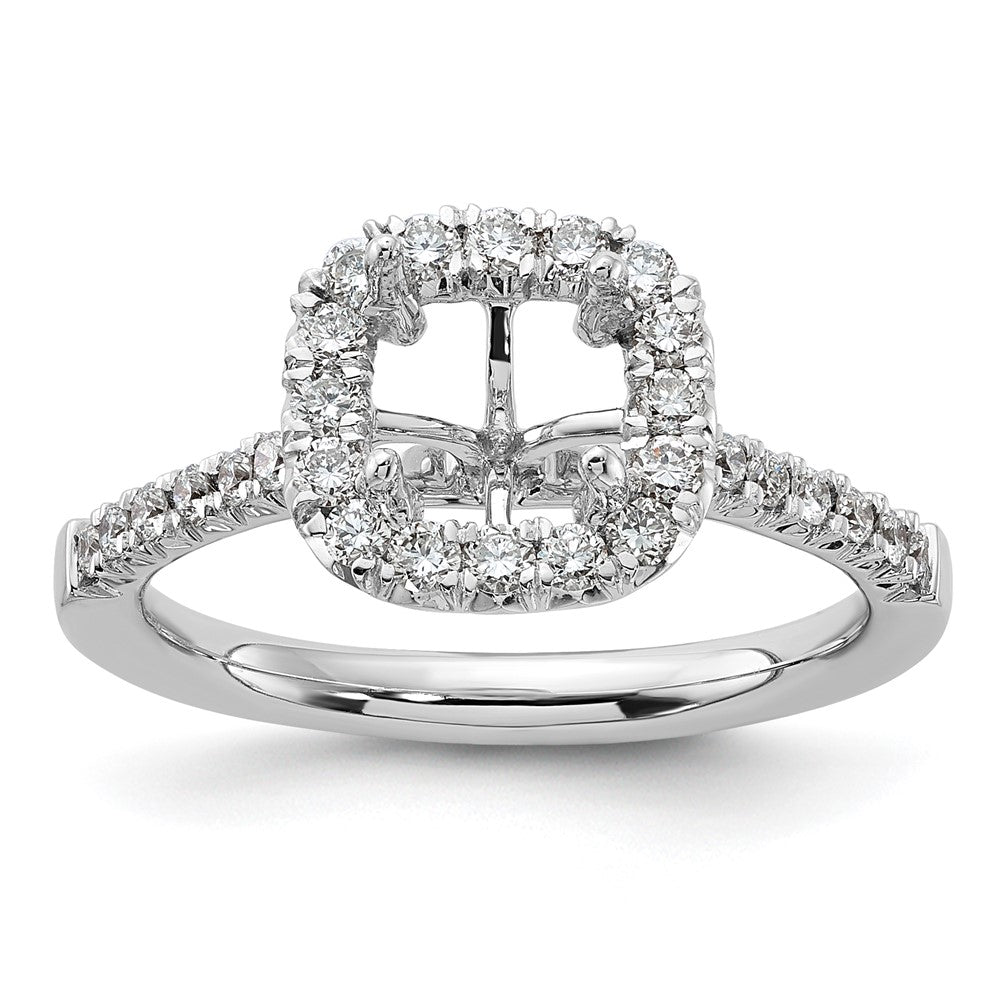 Exclusive 14K White Gold Halo Semi-Mount Ring for 1.5 Carat Cushion Center, Stylish 1/2 Carat Diamond Accents