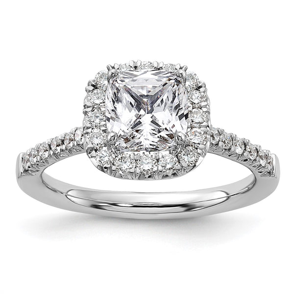 14K White Gold Halo Semi-Mount Ring for 1.5 Carat Cushion Center, 1/2 Carat Diamond Accents