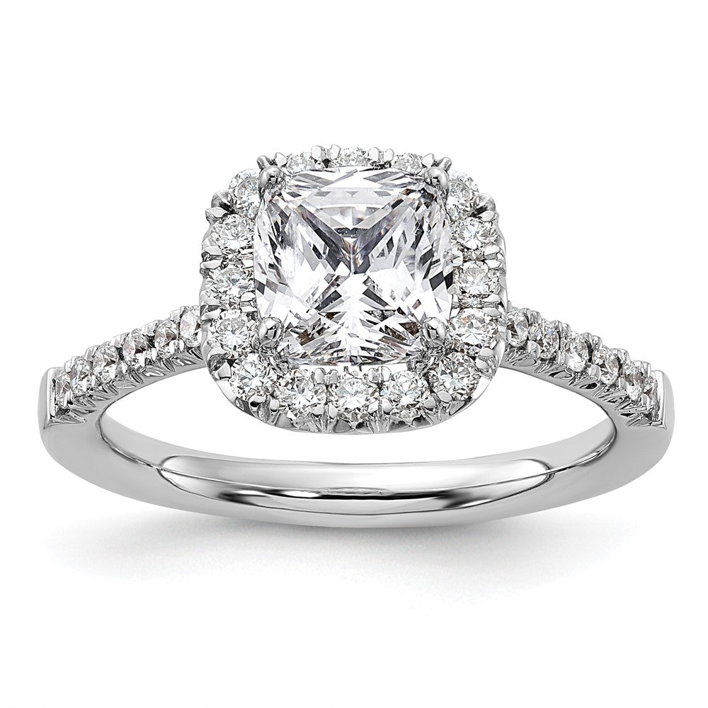 Exclusive 14K White Gold Halo Semi-Mount Ring for 1.5 Carat Cushion Center, Stylish 1/2 Carat Diamond Accents