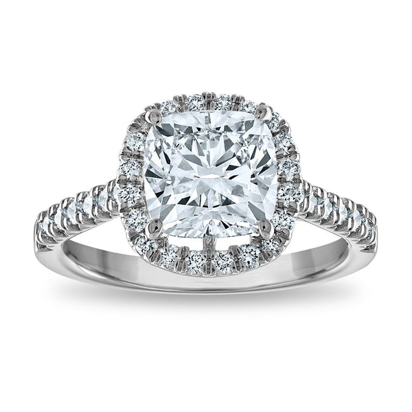 14K Gold 3.03ct Cushion Lab-Grown Diamond Halo Ring