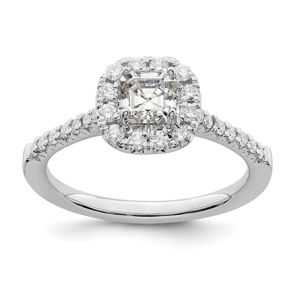 High-Quality 14K White Gold Halo Engagement Ring, 1/2 Carat Asscher-Cut, Stylish Value