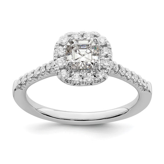 High-Quality 14K White Gold Halo Engagement Ring, 1/2 Carat Asscher-Cut, Stylish Value