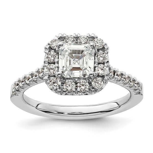 14K White Gold Halo Semi-Mount Engagement Ring for 1.25 Carat Stone