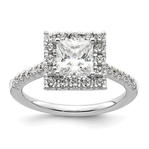 14K White Gold Halo Engagement Ring for 1.25 Carat Princess Cut