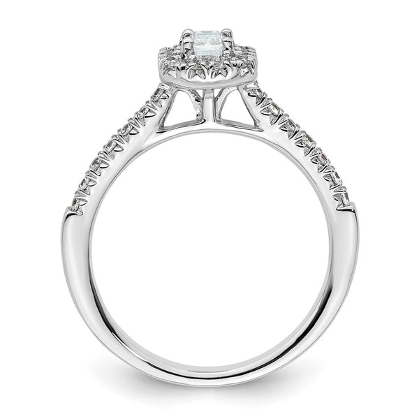 14K White Gold Halo Engagement Ring, 1/3 Carat Emerald-Cut Center