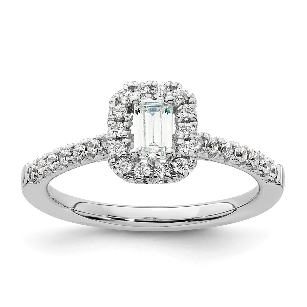 Buy Exclusive 14K White Gold Halo Engagement Ring, 1/3 Carat Emerald-Cut Center