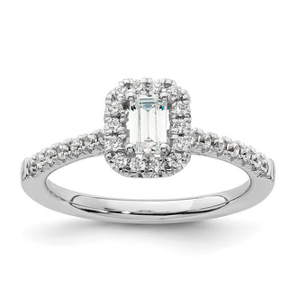 Buy Exclusive 14K White Gold Halo Engagement Ring, 1/3 Carat Emerald-Cut Center