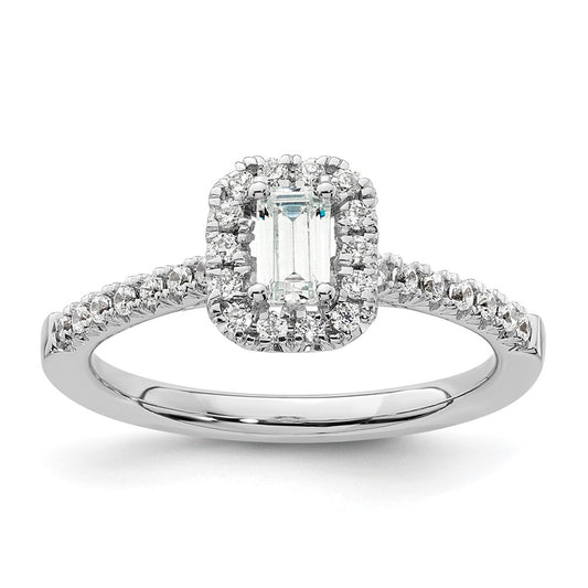 Buy Exclusive 14K White Gold Halo Engagement Ring, 1/3 Carat Emerald-Cut Center