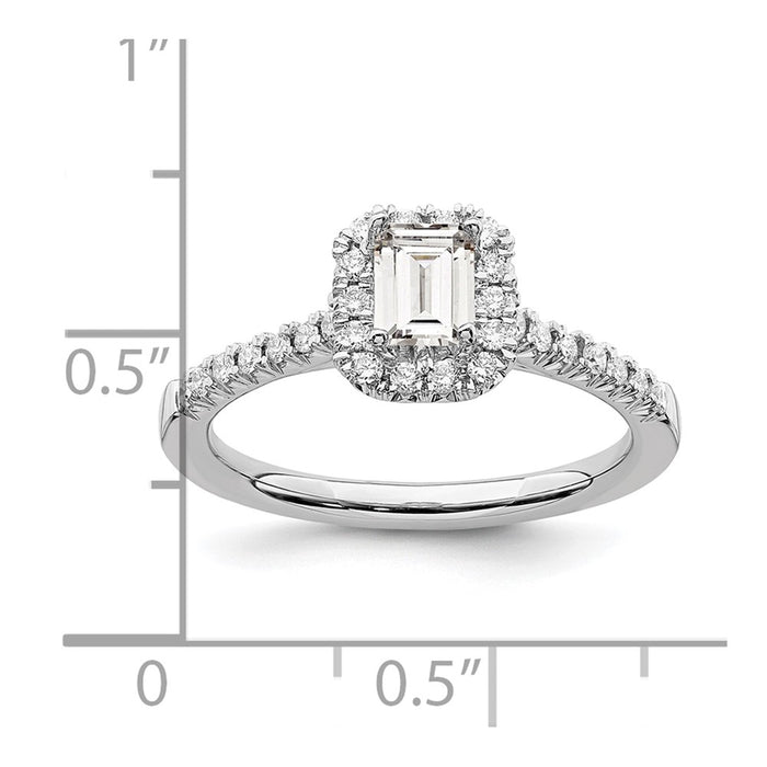 Buy Stylish 14K White Gold Halo Engagement Ring - 1/2 Ct Emerald-Cut Center-7