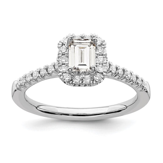 Buy Stylish 14K White Gold Halo Engagement Ring - 1/2 Ct Emerald-Cut Center