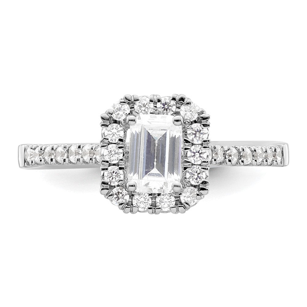 Buy Exclusive 14K White Gold Halo Engagement Ring | 3/4ct Emerald-Cut & Diamond Accents