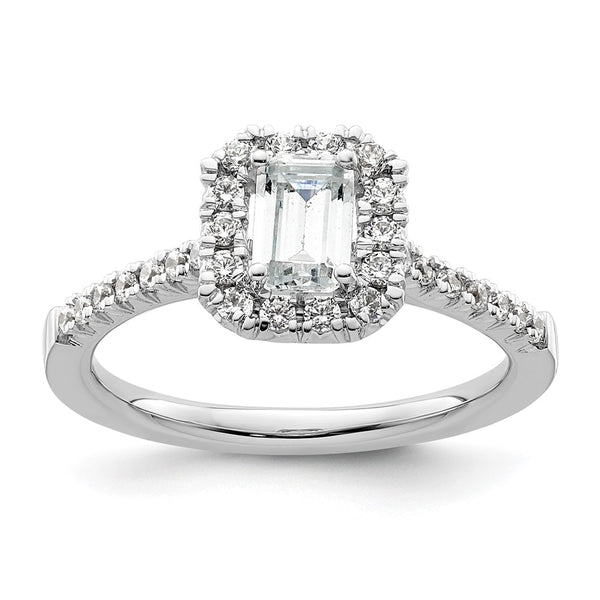 Buy Exclusive 14K White Gold Halo Engagement Ring | 3/4ct Emerald-Cut & Diamond Accents