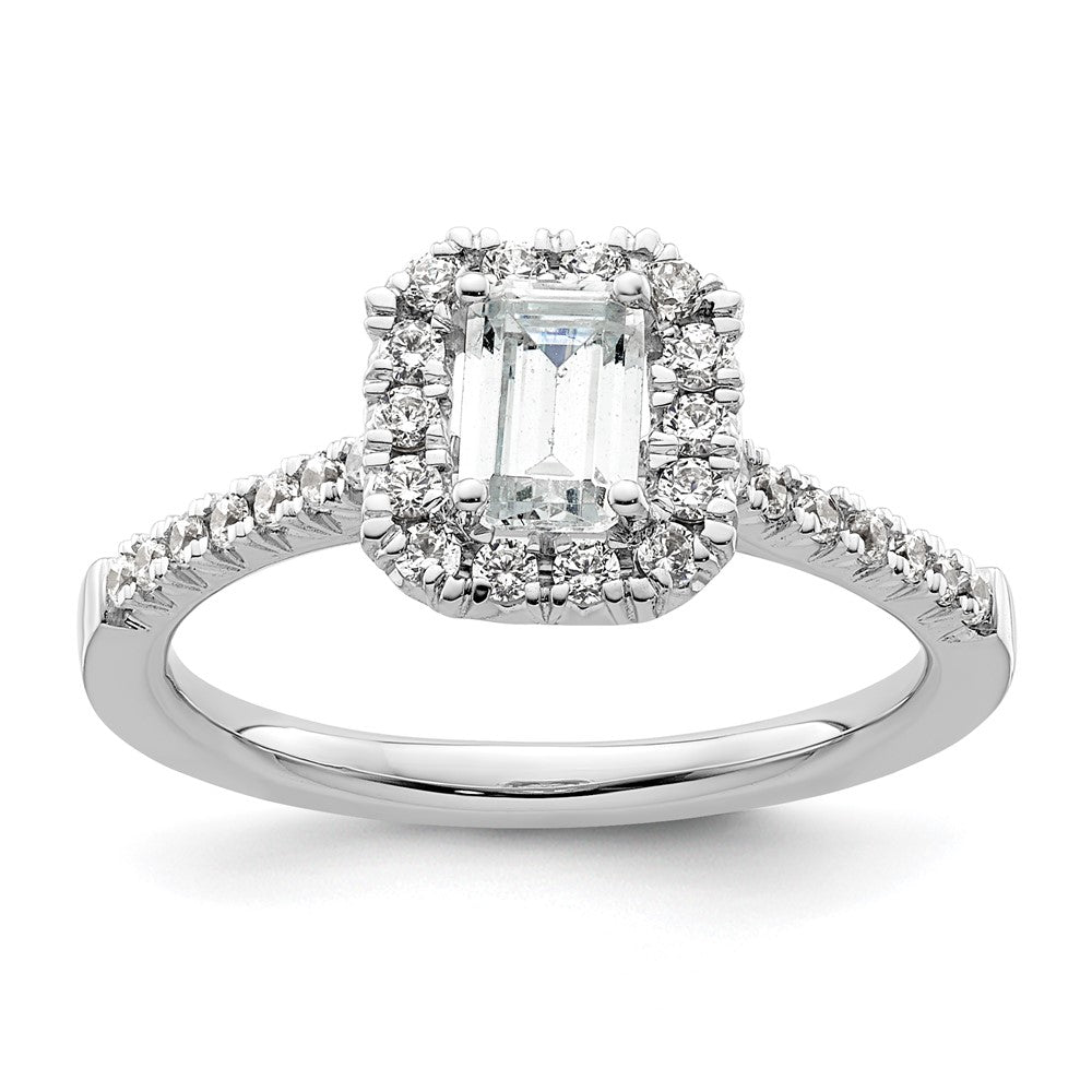 Buy Exclusive 14K White Gold Halo Engagement Ring | 3/4ct Emerald-Cut & Diamond Accents