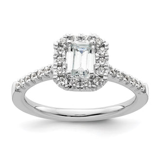 Buy Exclusive 14K White Gold Halo Engagement Ring | 3/4ct Emerald-Cut & Diamond Accents