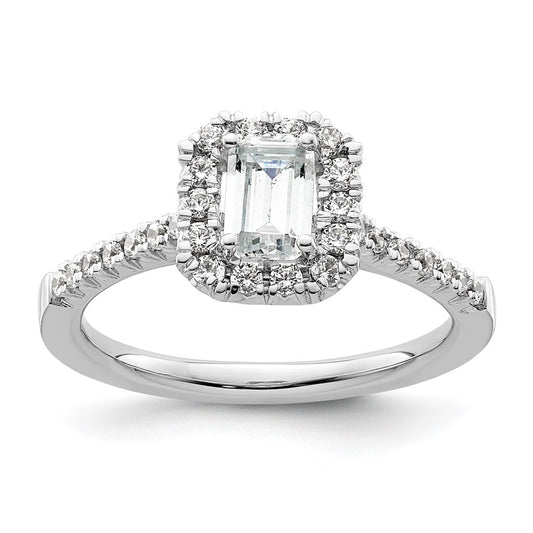 Buy Exclusive 14K White Gold Halo Engagement Ring | 3/4ct Emerald-Cut & Diamond Accents