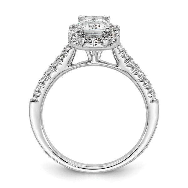 14K White Gold Semi-Mount Ring with 1 Carat Emerald Cut Halo