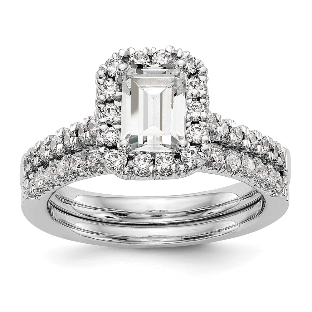 Buy Exclusive 14K White Gold Semi-Mount Ring with 1 Carat Emerald Cut Halo